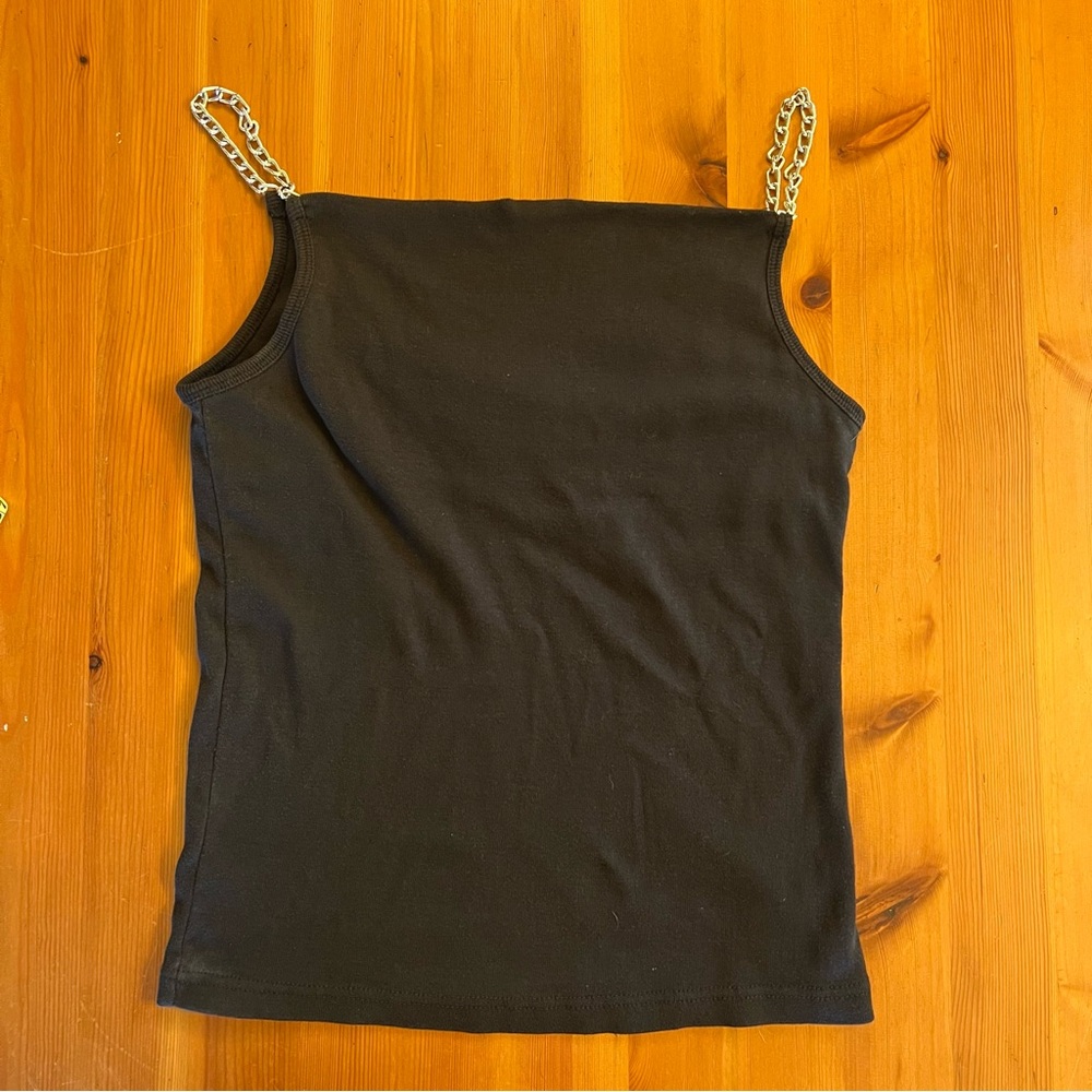Lighting Clothing Biker Tank Top Black Silver Studded Motorcycle Chain Straps - Picture 3 of 9